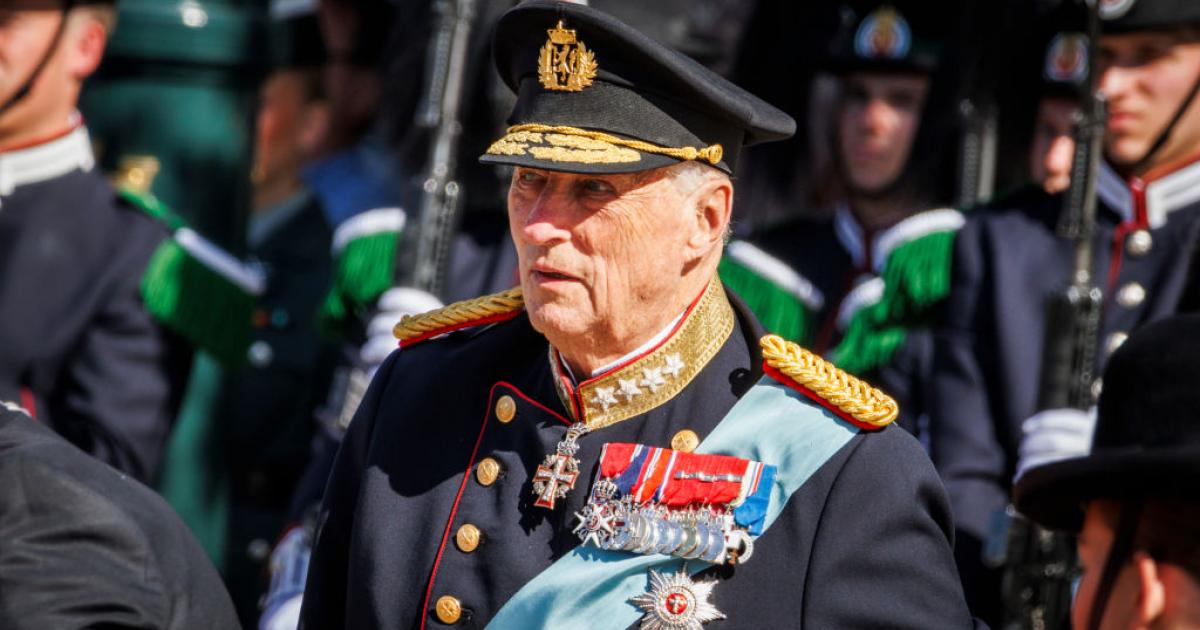 El rey Harald, en la ceremonia de bienvenida a los reyes de Dinamarca, el 14 de mayo de 2024 en Oslo, (Noruega).