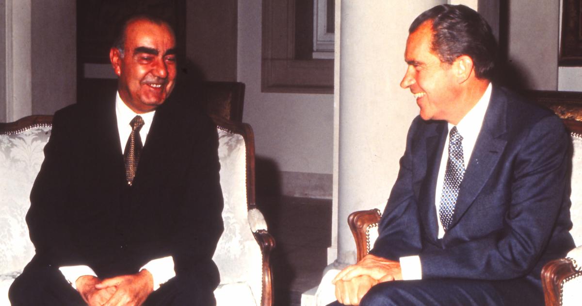 Interview of Richard Nixon and Luis Carrero Blanco, vice-president of the Spanish Government, 1970, Madrid, Spain. (Photo by Gianni Ferrari/Cover/Getty Images).