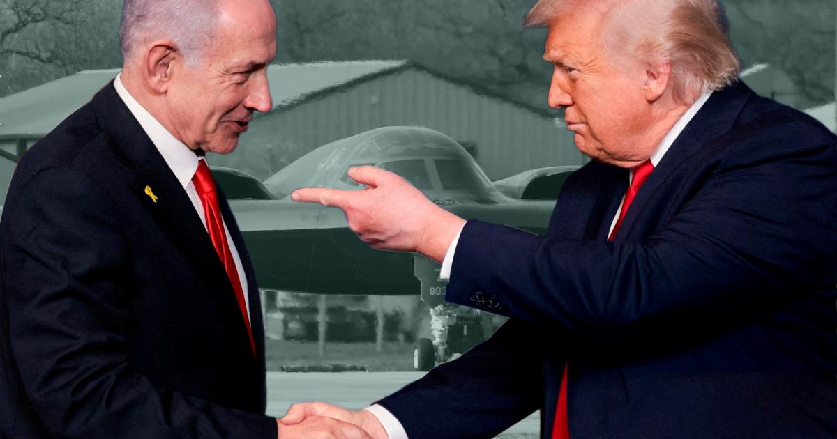 Fotomontaje con el mandatario estadounidense, Donald Trump, y su homólogo israelí, Benjamin Netanyahu; con un bombardero B2 Spirit al fondo.