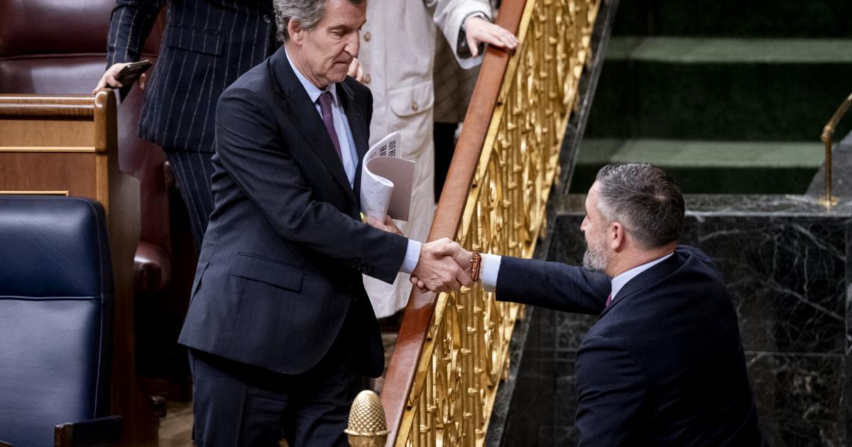 El presidente del Partido Popular, Alberto Núñez Feijóo, y el líder de Vox, Santiago Abascal.