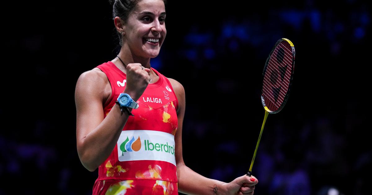 Carolina Marín celebrando en uno de sus partidos en Copenhage (Dinamarca), en agosto de 2023.