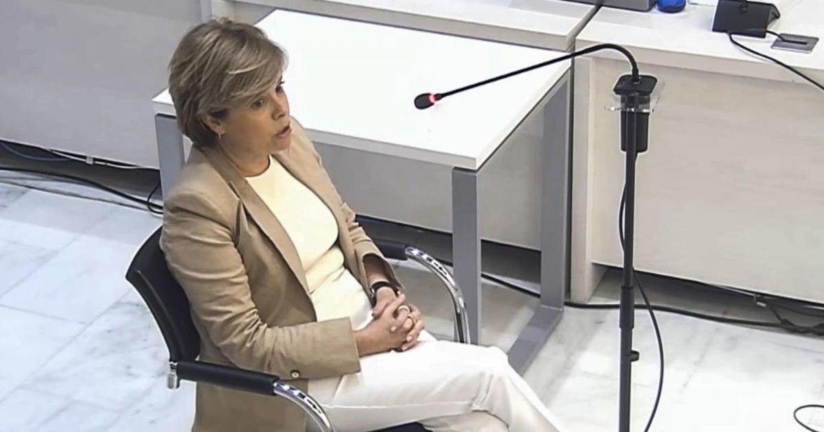 Captura de video de la señal de la Audiencia Nacional que muestra a la exdirigente del PP Soraya Sáenz de Santamaría declarando como testigo este lunes en el juicio del caso Kitchen