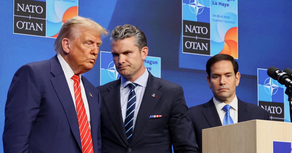 El presidente de EEUU, Donald Trump, su secretario de Defensa, Pete Hegseth, y el de Estado, Marco Rubio, en la cumbre de la OTAN en La Haya, el 25 de junio de 2025.