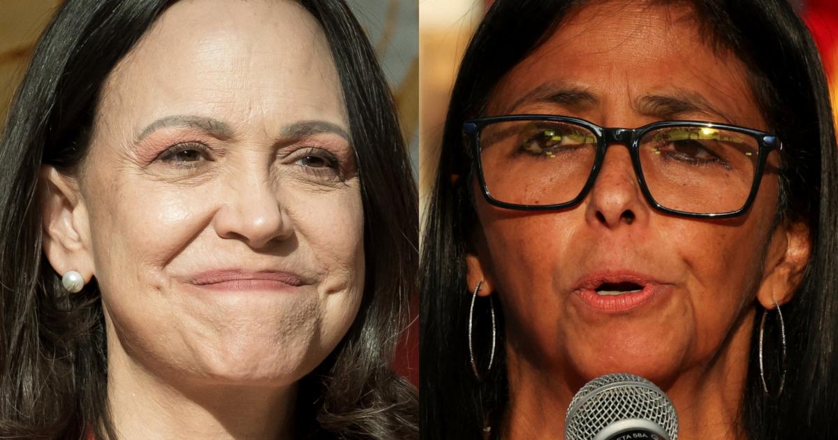 La líder opositora de Venezuela, María Corina Machado, y la presidenta encargada del país, Delcy Rodríguez, en sendas imágenes de archivo.