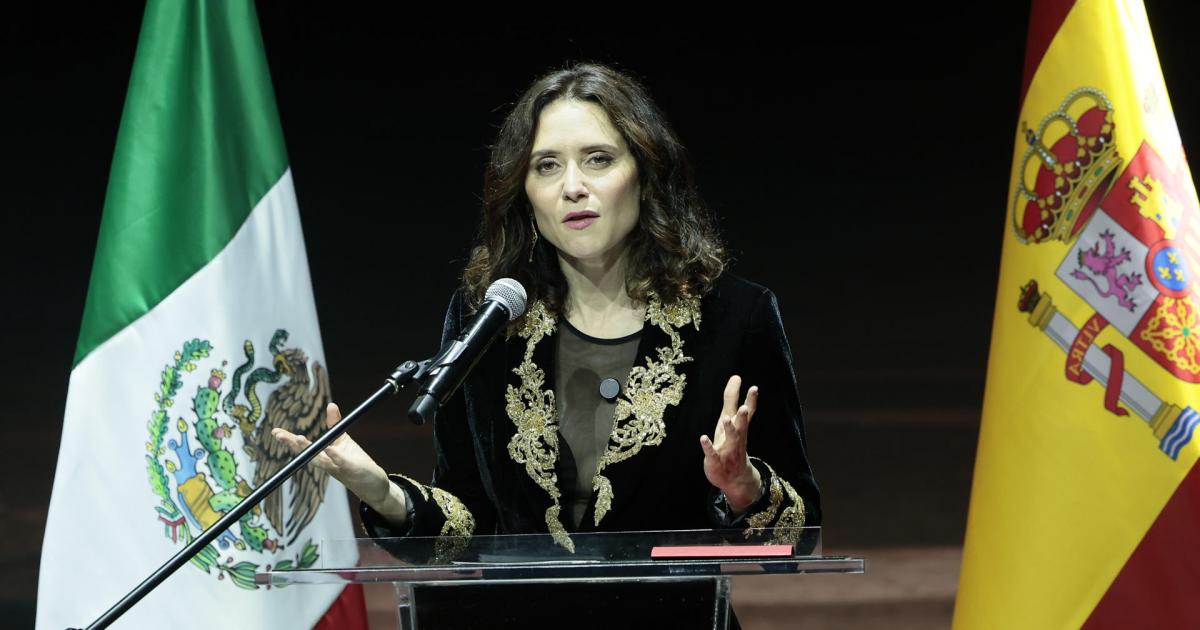 La presidenta de la Comunidad de Madrid, Isabel Díaz Ayuso, habla durante la ‘Celebración por la Evangelización y el Mestizaje en México: Malinche y Cortés’, este lunes en Ciudad de México (México)