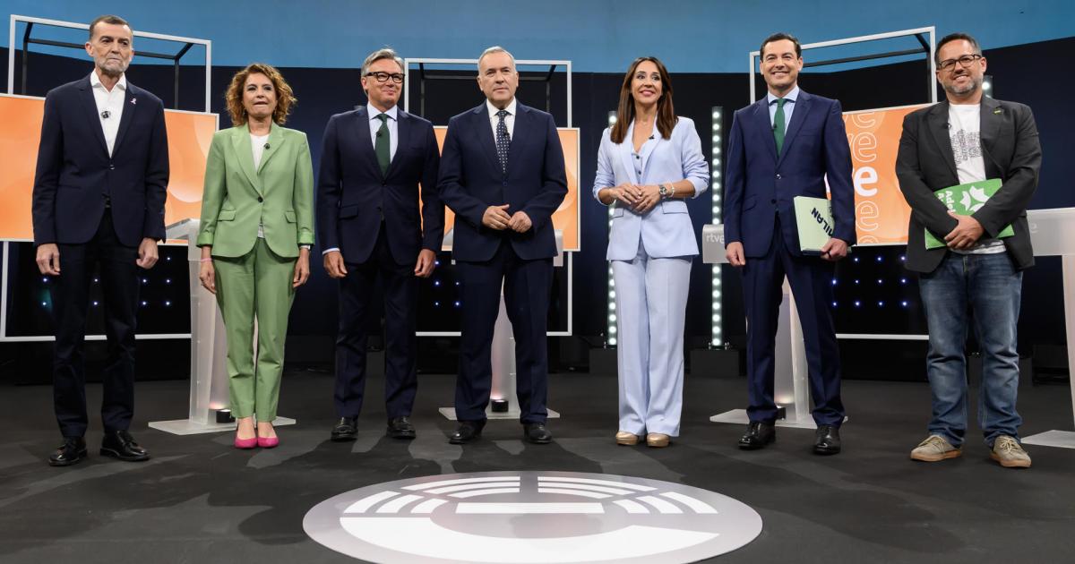 Los candidatos de los cinco partidos con representación parlamentaria -PP, PSOE, Vox, Por Andalucía y Adelante Andalucía-