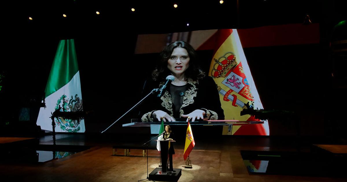 Isabel Diaz Ayuso, president of the Community of Madrid, attends the presentation of ''La Malinche,'' the musical, at the Fronton in Mexico City, Mexico, on May 4, 2026. The musical addresses the historical events involving the Spanish colonizer Hernan Cortes and the people of Great Tenochtitlan. (Photo by Gerardo Vieyra/NurPhoto via Getty Images)