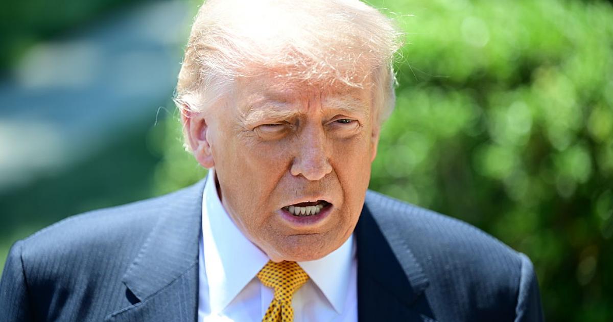 WASHINGTON, UNITED STATES - MAY 12: U.S. President Donald Trump speaks to members of the press before boarding Marine One on the South Lawn of the White House in Washington, United States, on May 12, 2026. (Photo by Kyle Mazza/Anadolu via Getty Images)
