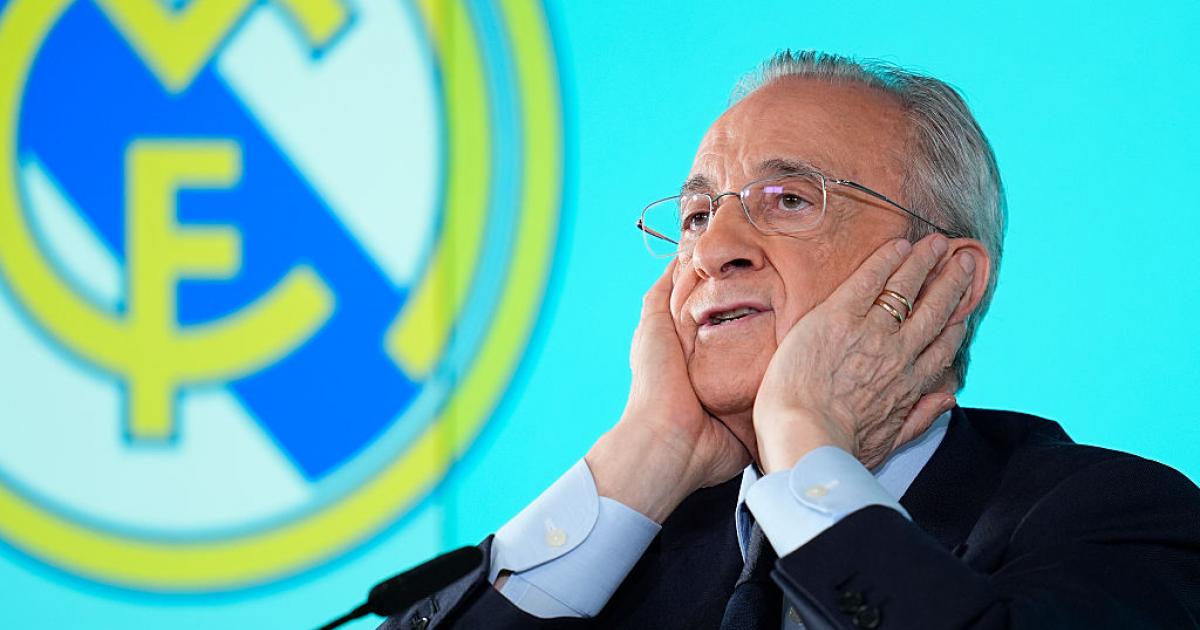 Florentino Pérez gesticula en su rueda de prensa del pasado 12 de mayo