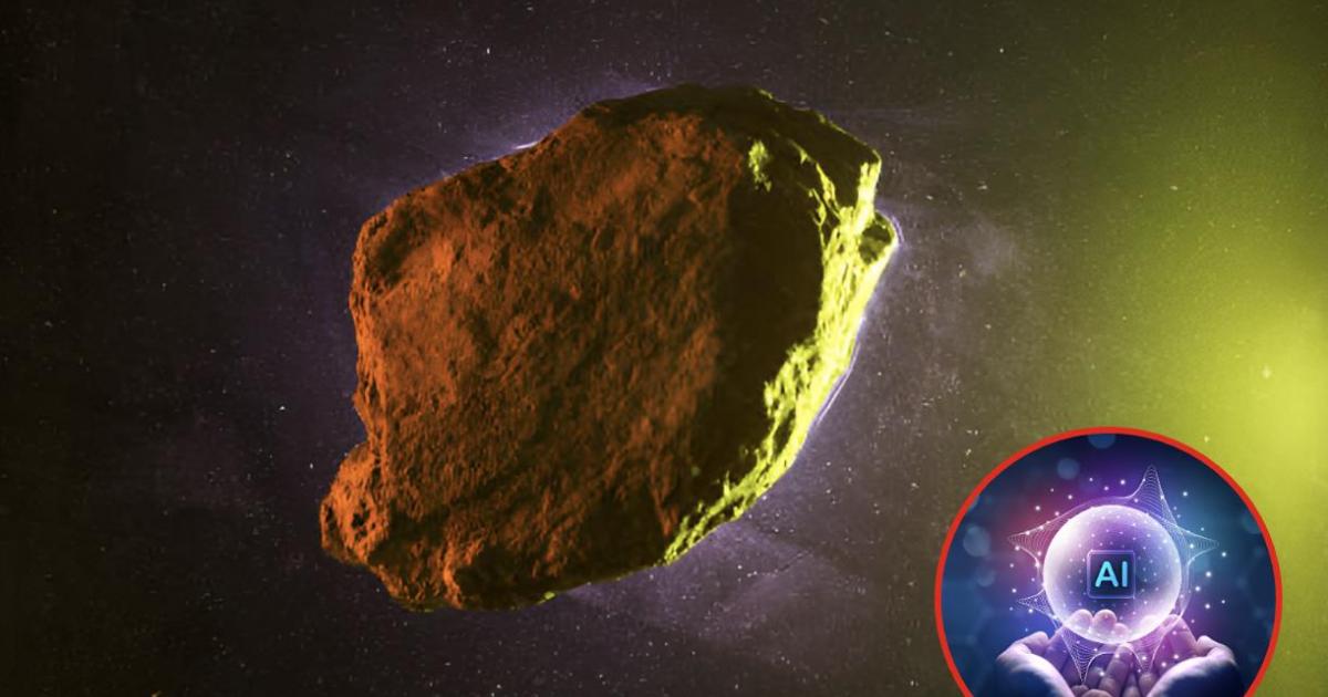 Una imagen de archivo de un asteroide en el espacio y otra de una Inteligencia Artificial