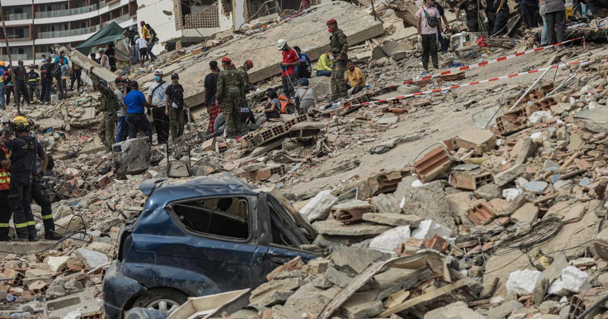 Rescatistas realizan labores de búsqueda de personas desaparecidas en una zona afectada por los terremotos, este domingo, en Tanaguaneras, La Guaira (Venezuela)