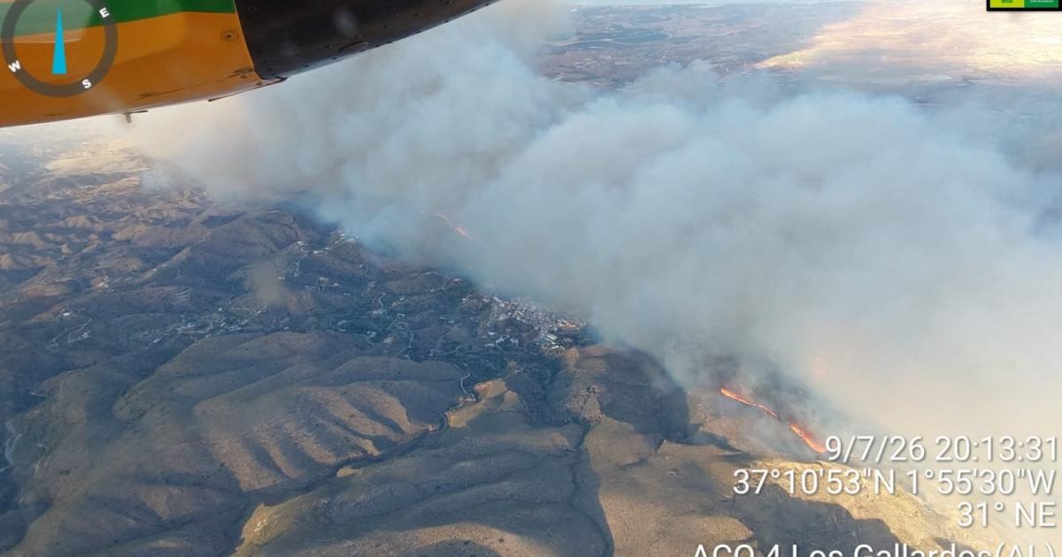 Imagen aérea facilitada del incendio de Los Gallardos (Almería) tomada en la tarde del 9 de julio