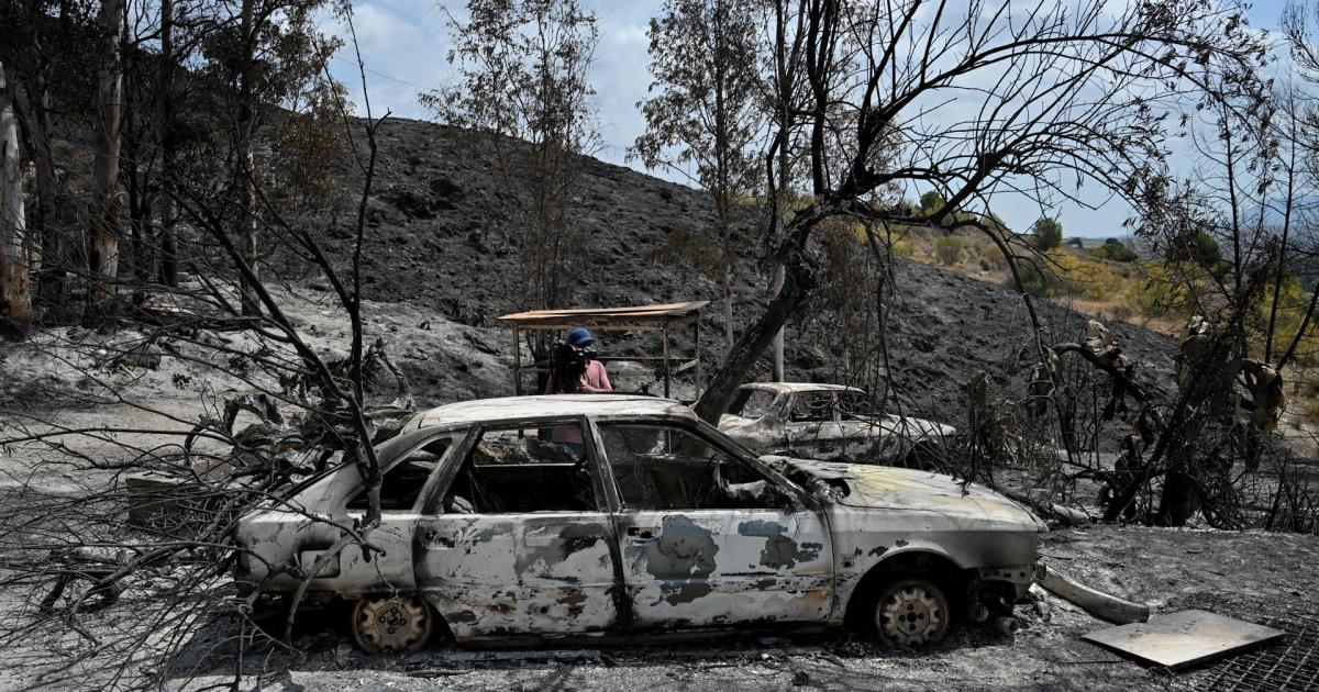 Varios vehículos calcinados junto al restaurante Anita en Los Gallardos, Almería donde parece ser se produjo el inicio del incendio.