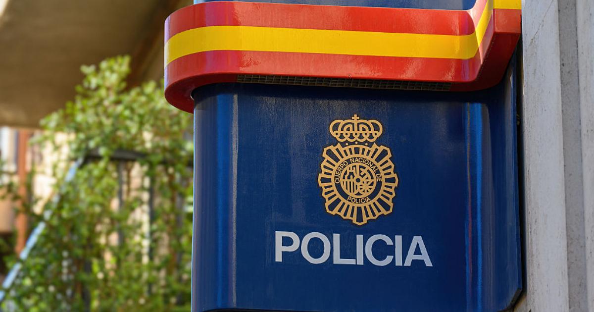 MURCIA, SPAIN - 2023/02/05: Wall sign featuring the colors and coat of arms of the National Police. (Photo by Roberto Machado Noa/LightRocket via Getty Images)