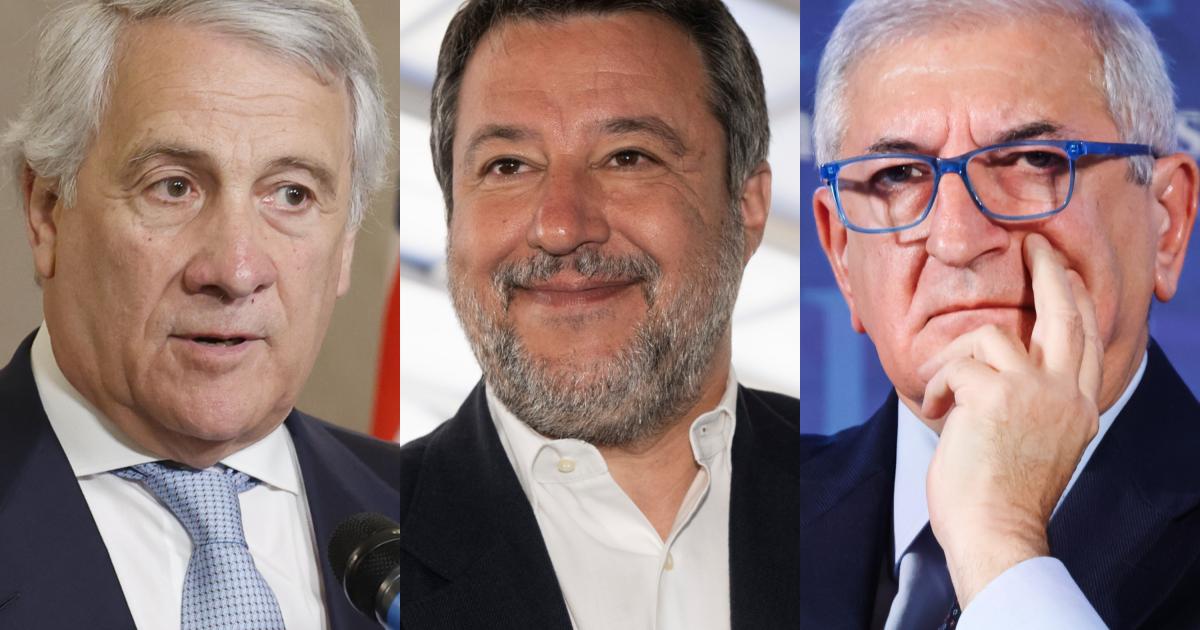 Antonio Tajani, ministro italiano de Exteriores; Matteo Salvini, viceprimer ministro y titular de Transportes, y Tommaso Foti, responsable de Asuntos Europeos, en imágenes de archivo.