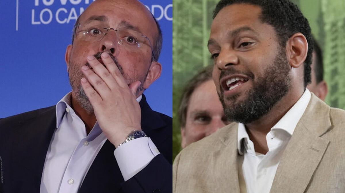 El líder del PP catalán, Alejando Fernández, y el de Vox, Ignacio Garriga; en sendas imágenes durante la valoración de resultados.