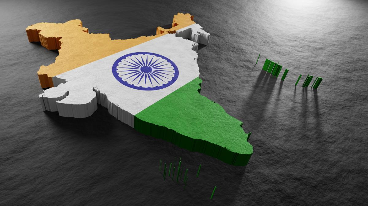 Mapa de la India con el estampado de su bandera.