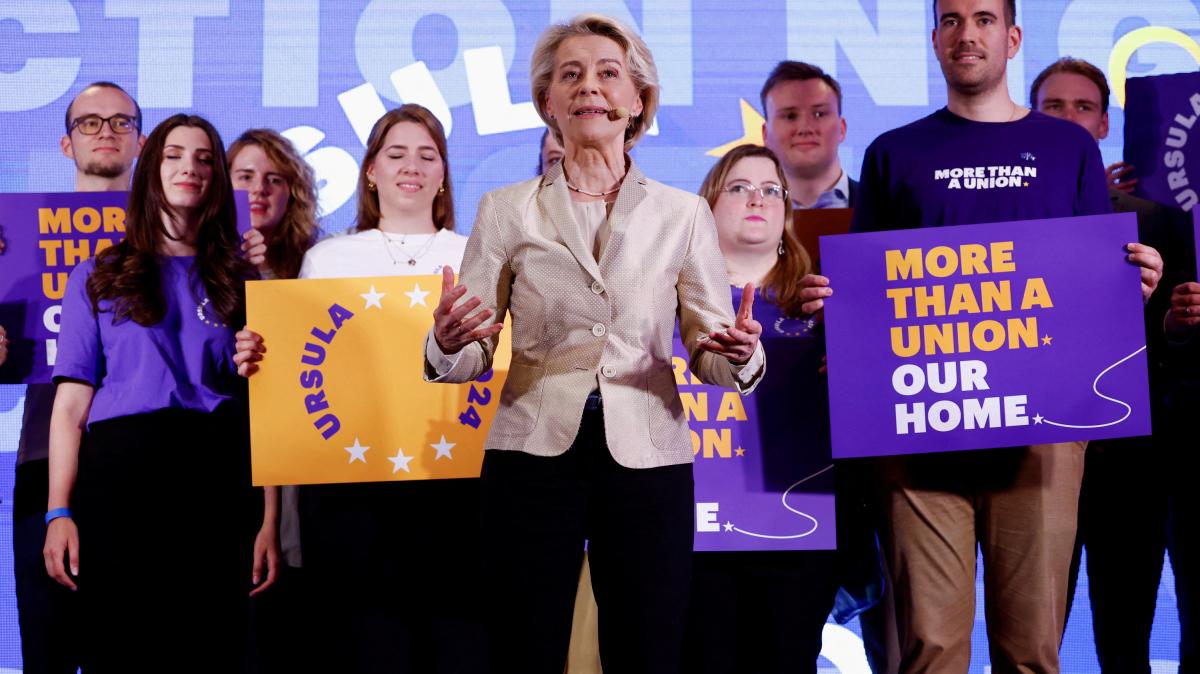 La presidenta de la Comisión Europea, Ursula von der Leyen, valorando los resultados de las elecciones europeas del 9J, en los cuarteles generales del Partido Popular Europeo (EPP).