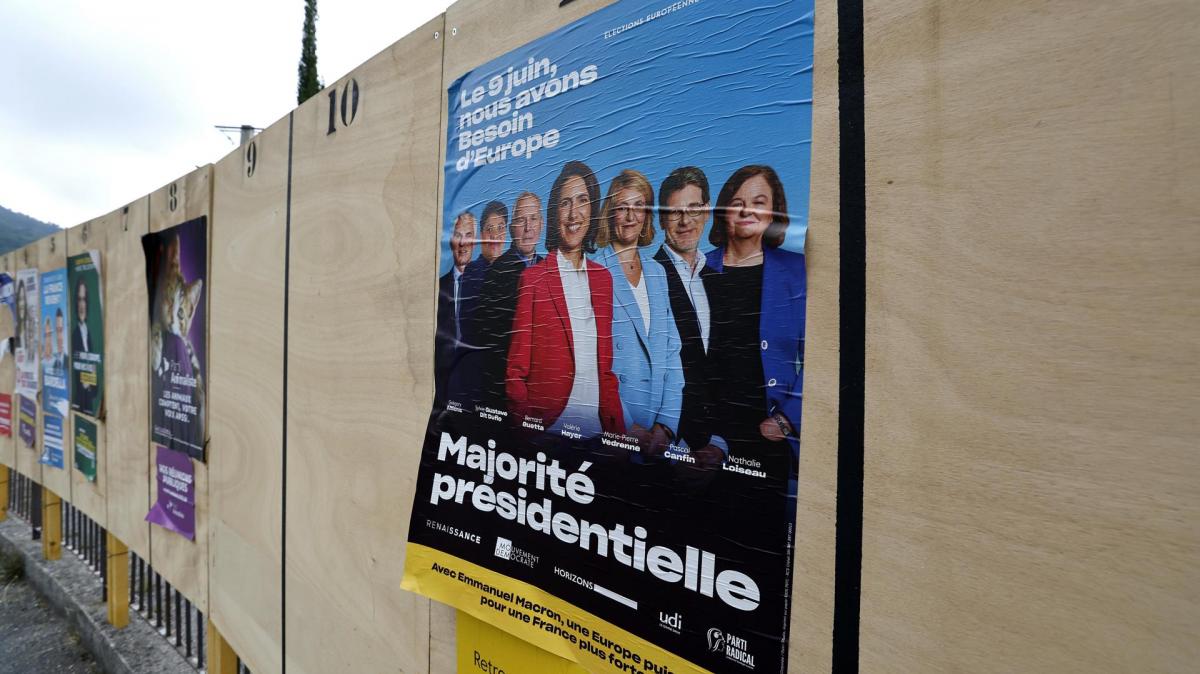 Un cartel electoral del 9J, con la cabeza de lista de los liberales europeos (Renew Europe), Valerie Hayer.