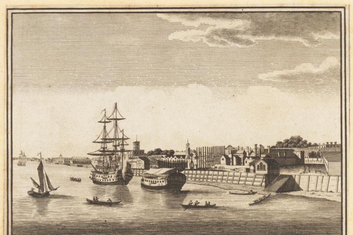 El grabado de un navío inglés en la región de Kent, Reino Unido.