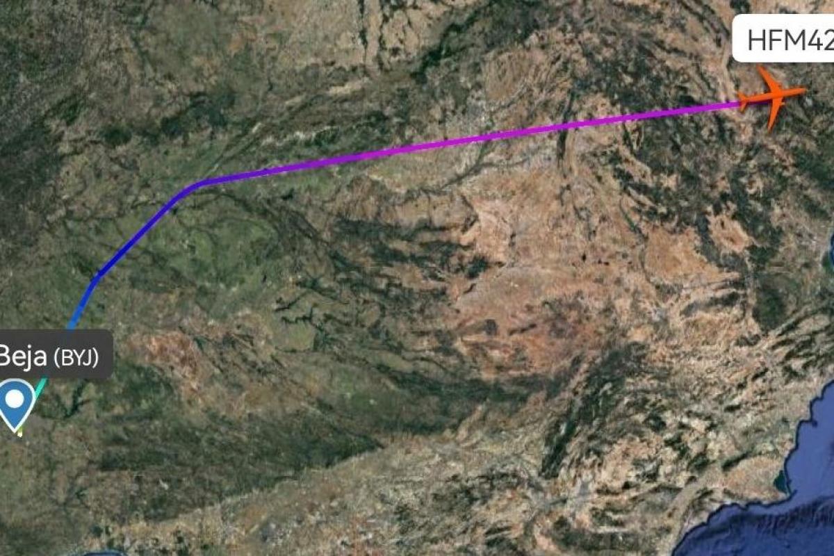 La ruta casi en línea recta que ha seguido el vuelo con ayuda humanitaria.