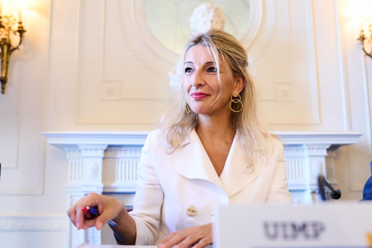 La vicepresidenta segunda y responsable de Sumar, Yolanda Díaz, durante un acto de la Universidad Internacional Menéndez Pelayo (UIMP).
