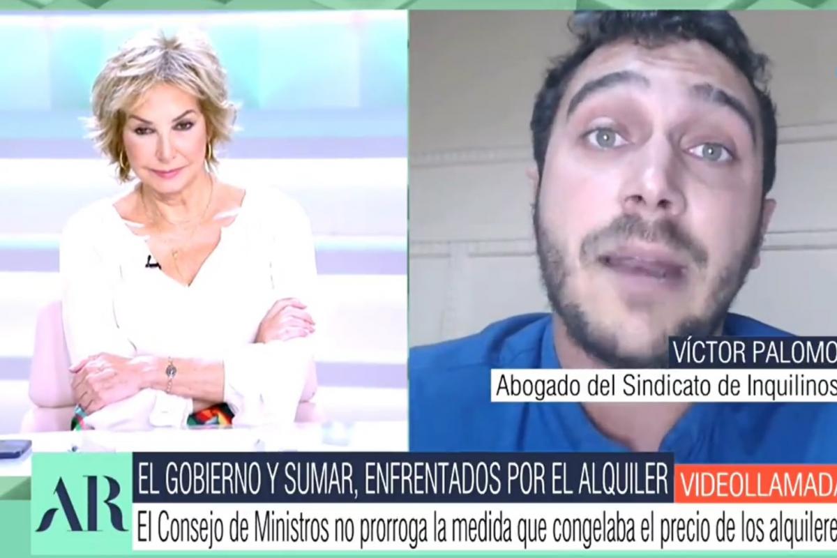 Víctor Palomo, abogado del Sindicato de Inquilinos, durante la entrevista en 'El Programa de Ana Rosa'.