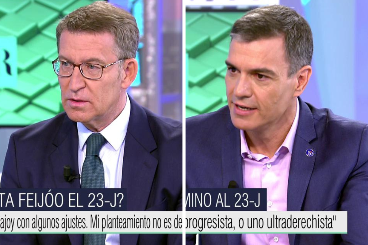 Alberto Núñez Feijóo y Pedro Sánchez, en sus respectivas entrevistas en 'El Programa de Ana Rosa' en Telecinco.