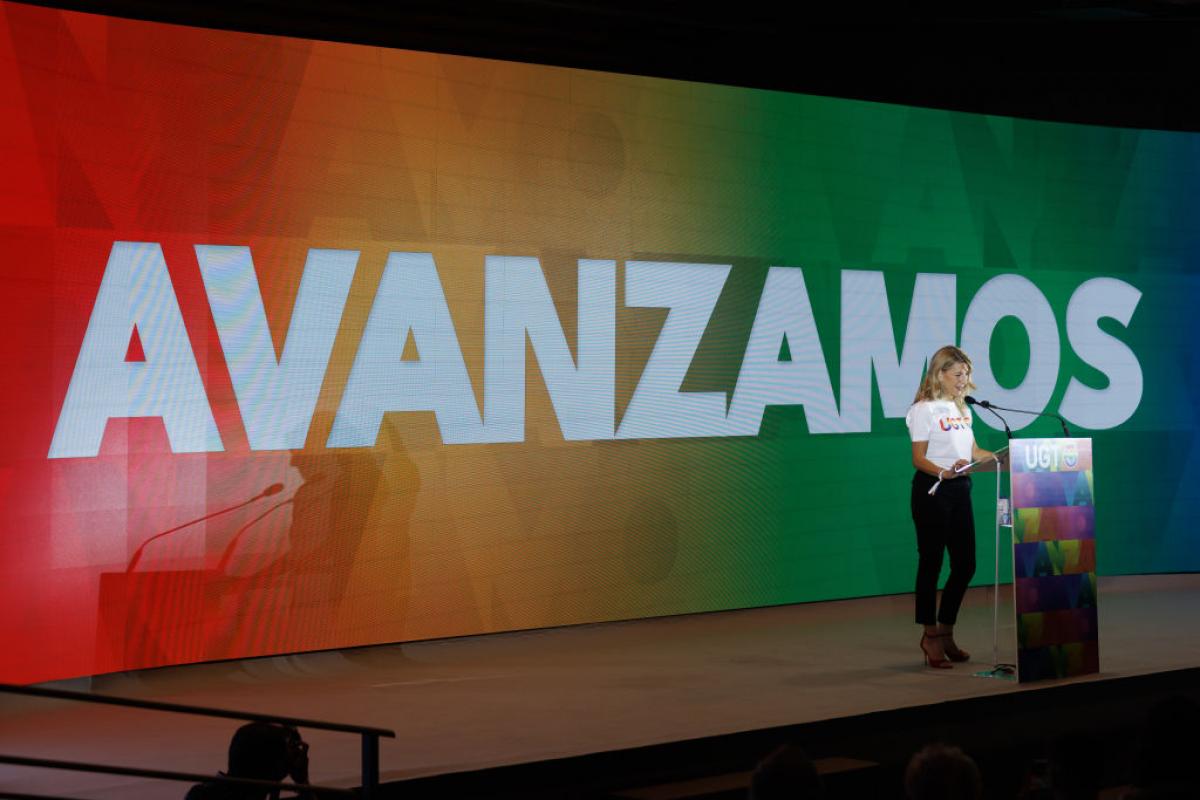 Yolanda Díaz, ministra de Trabajo, vicepresidenta segunda del Gobierno y líder de Sumar, durante un acto de UGT el 30 de junio.