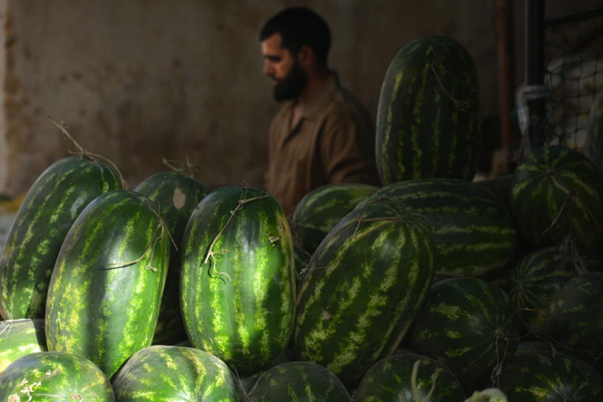 Imagen de archivo de un vendedor de sandías marroquí.