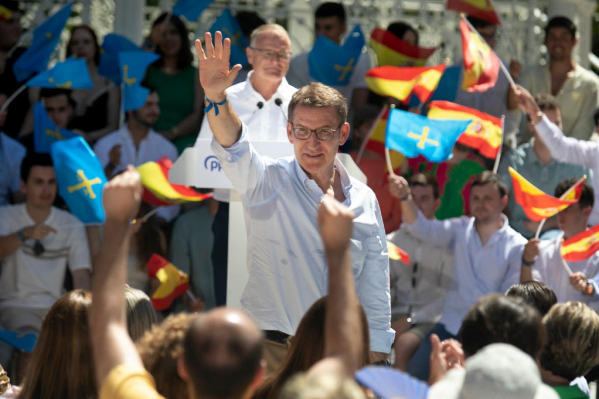 Núñez Feijóo en un acto de campaña del Partido Popular.