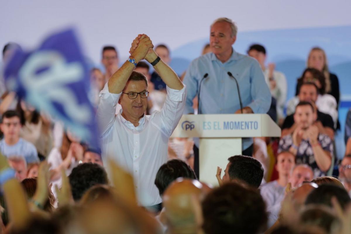 Feijóo durante un acto de campaña en Zaragoza este 16 de julio.