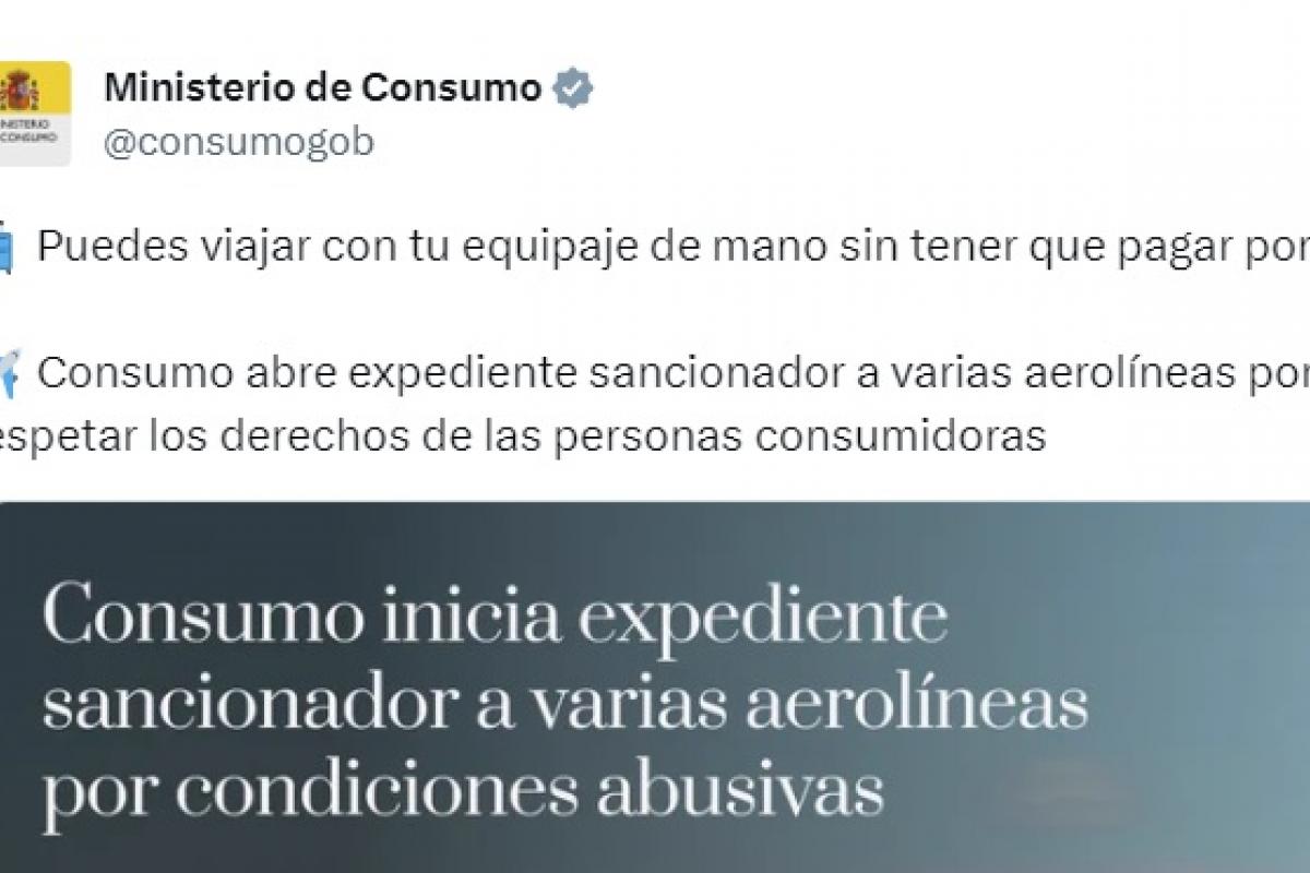 El tuit del Ministerio de Consumo