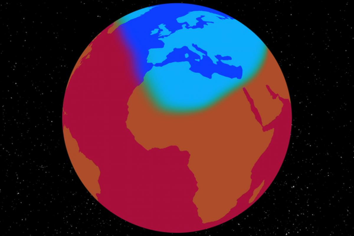 Ilustración del vórtice polar expandiéndose hacia Europa y África.
