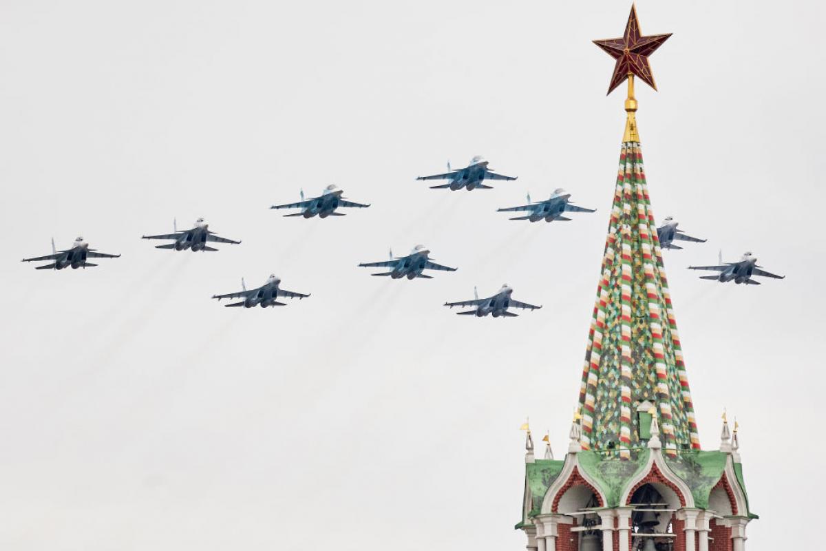 Varios cazas rusos Su-30SM, SU-35S y SU-34, en una imagen de archivo.