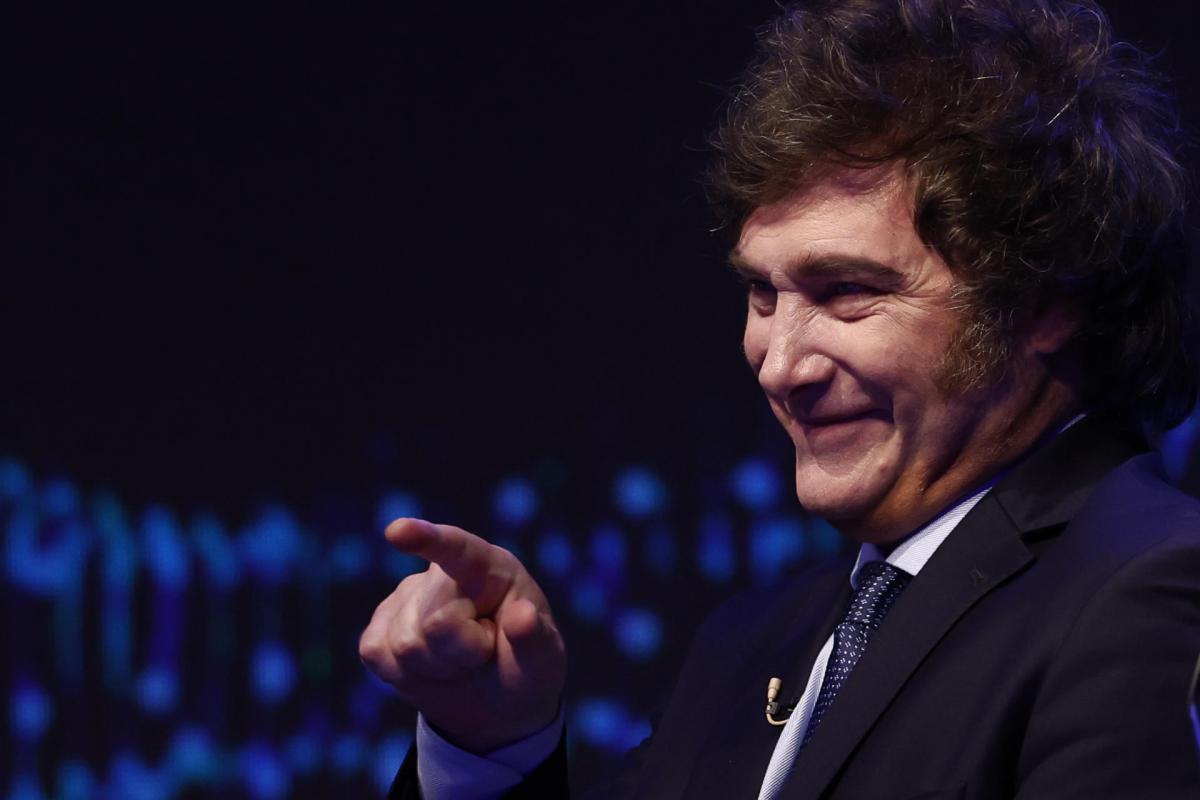 El candidato Javier Milei habla hoy durante el Debate Presidencial 202.