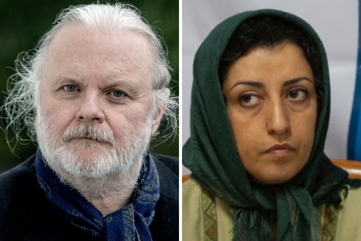 Los premios Nobel Jon Fosse y Narges Mohammadi.