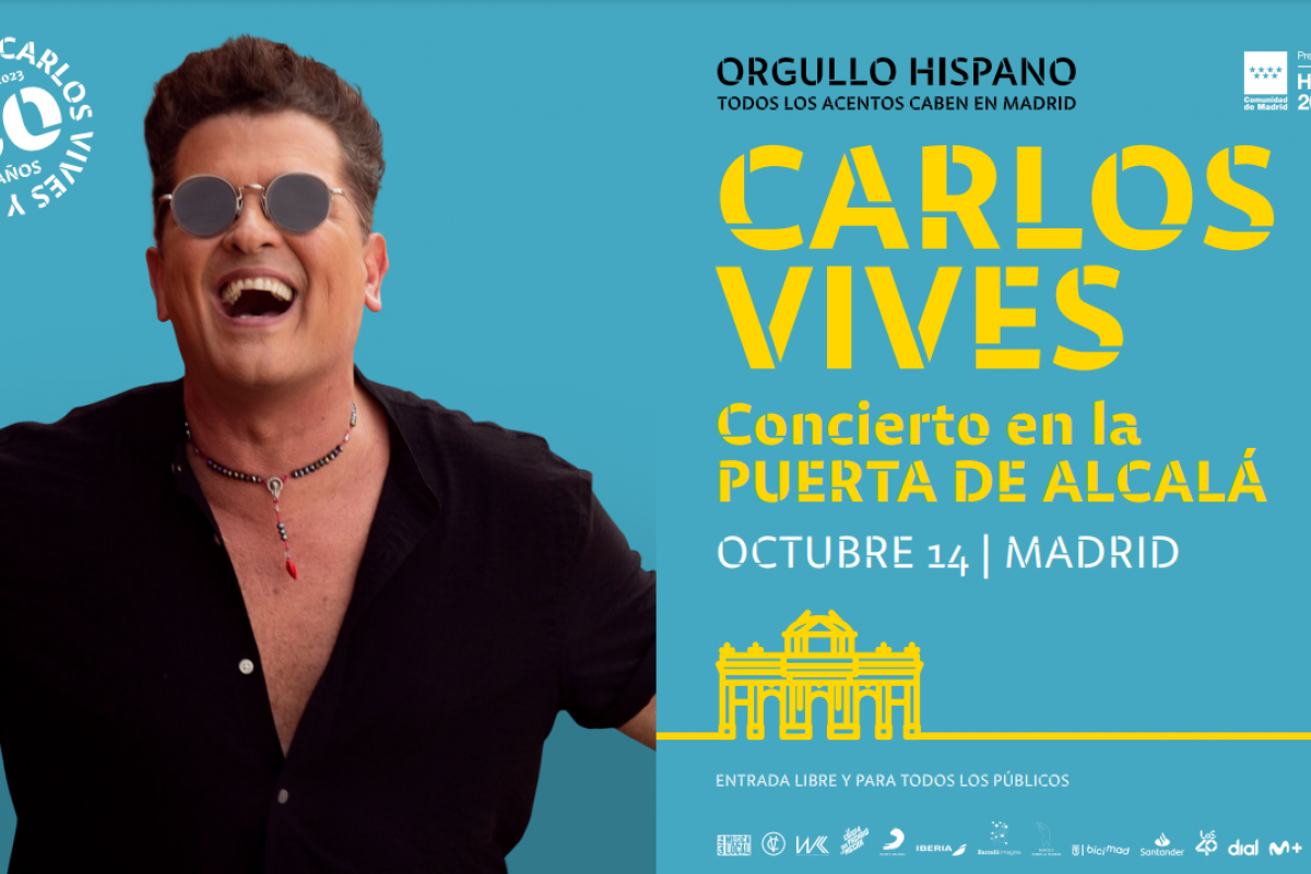 Cartel del concierto de Carlos Vives en la Puerta de Alcalá de Madrid por el Día de la Hispanidad.