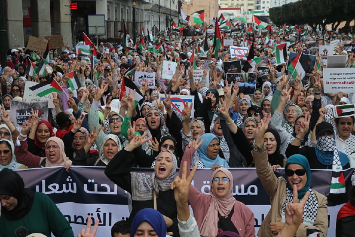 Protesta propalestina en Rabat (Marruecos).