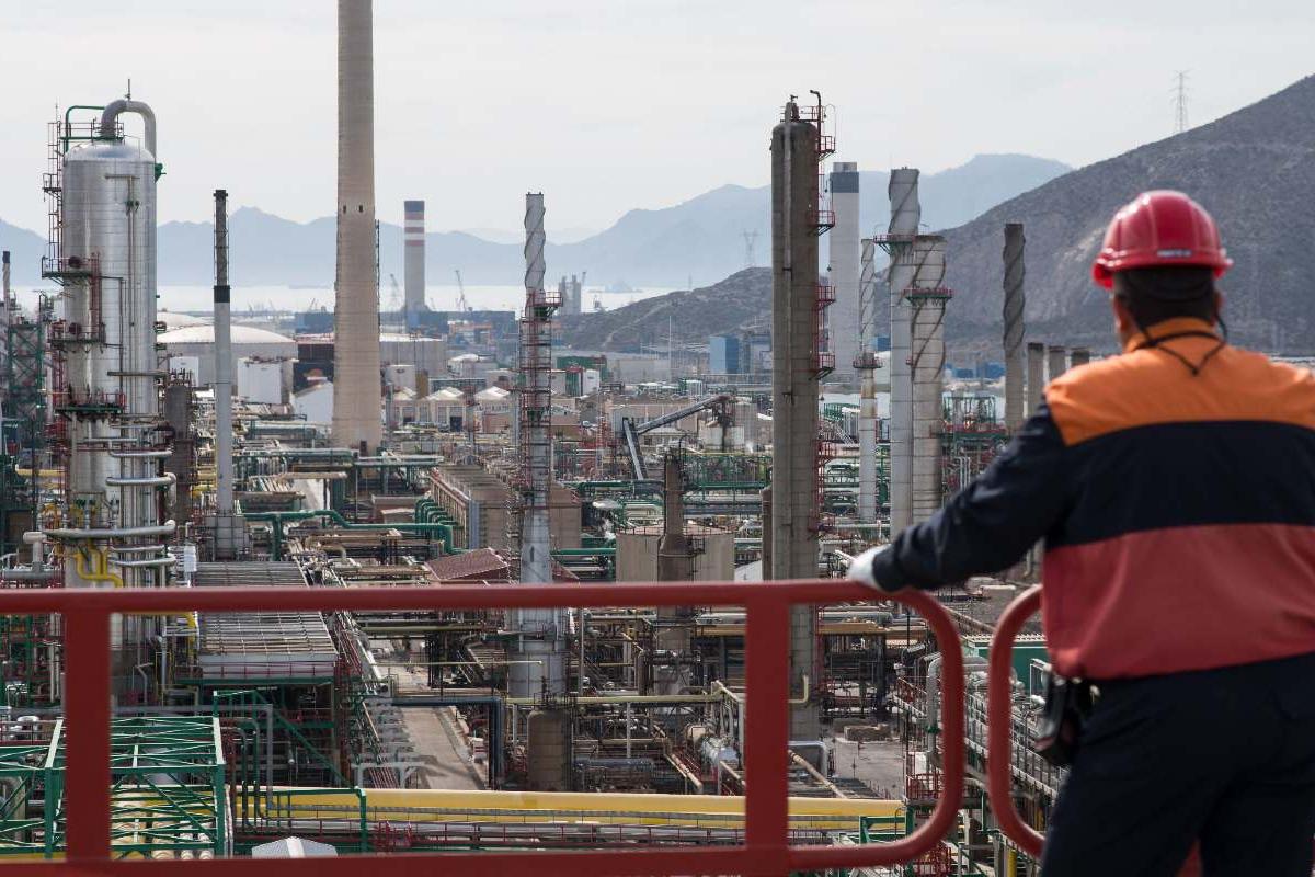 Un operario de Repsol, apoyado en una barandilla, en una planta de biometano de la compañía.