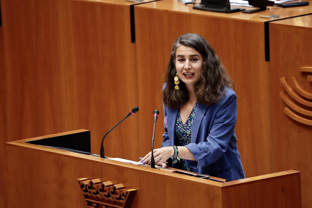 La portavoz de Unidas por Extremadura, Irene de Miguel, durante el pleno.