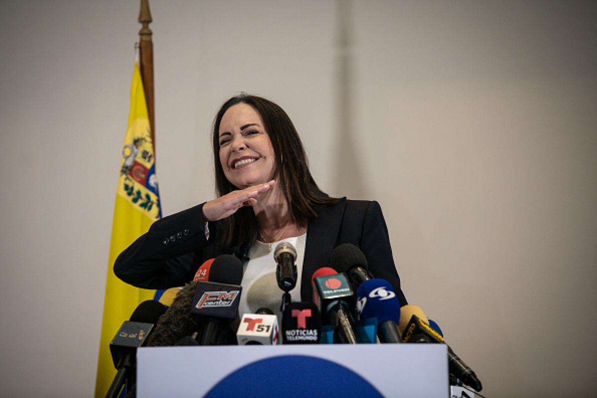 María Corina Machado, líder candidata oposición Vente Venezuela, tras conocer su victoria en las primarias para las presidenciales.