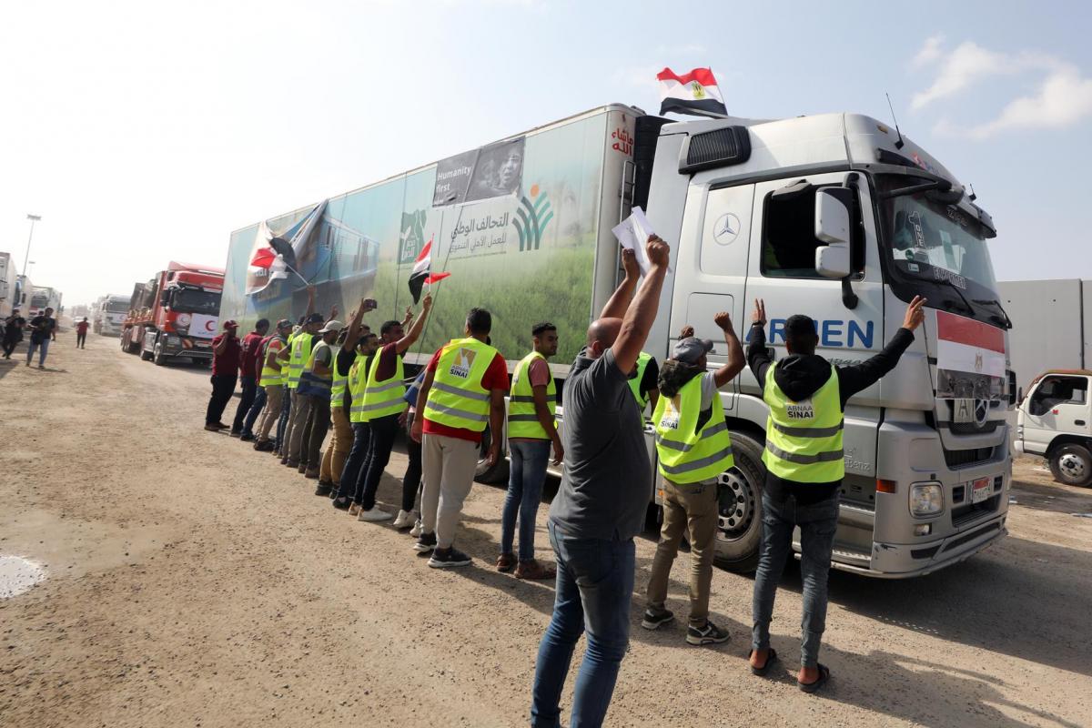 Uno de los camiones que han formado parte del convoy que ha llegado este fin de semana a Gaza.