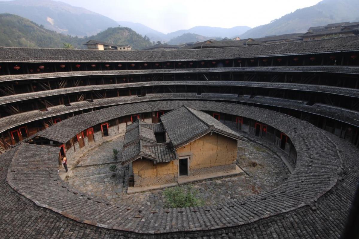 Tulou de Jong Ding, uno de los muchos que se encuentran en la región china de Fujian.