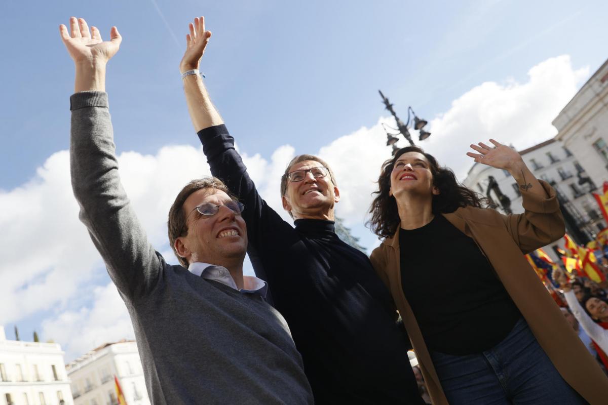 El alcalde de Madrid, José Luis Martínez-Almeida, el líder del PP, Alberto Núñez-Feijóo y la presidenta de la Comunidad de Madrid, Isabel Díaz Ayuso.
