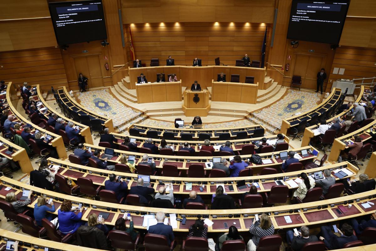 El senador de ERC, Josep Maria Reniu, interviene en el pleno de la Cámara Alta que aprueba la reforma del reglamento de la Cámara promovida por la mayoría del PP que permitirá dilatar la entrada en vigor de la ley de Amnistía.