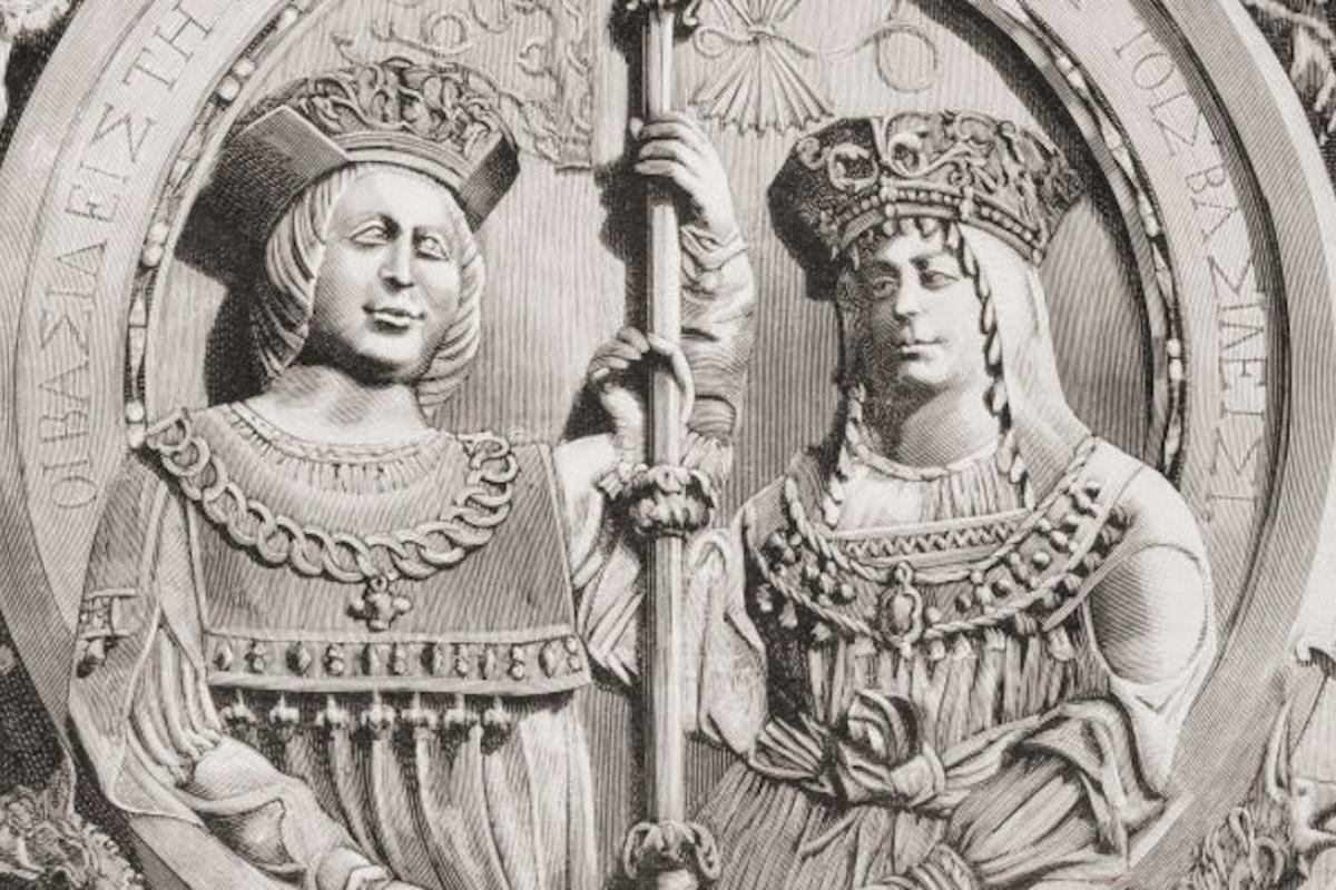 Los Reyes Católicos en un escudo heráldico.