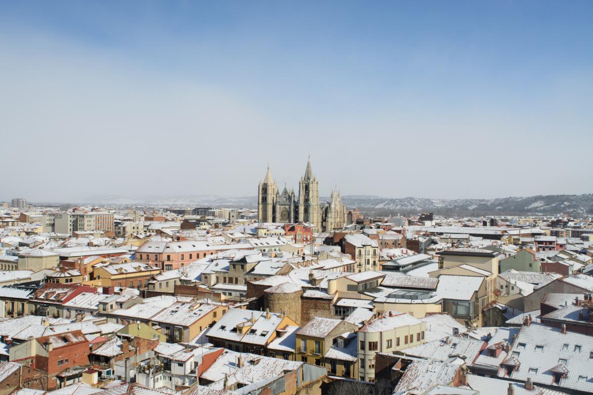 Imagen de archivo de León bajo la nieve.