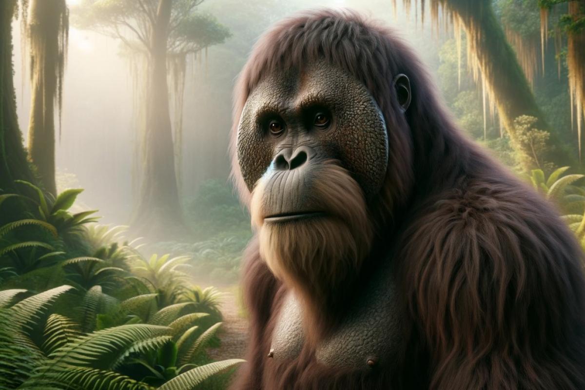Una representación del Gigantopithecus blacki visto de cerca