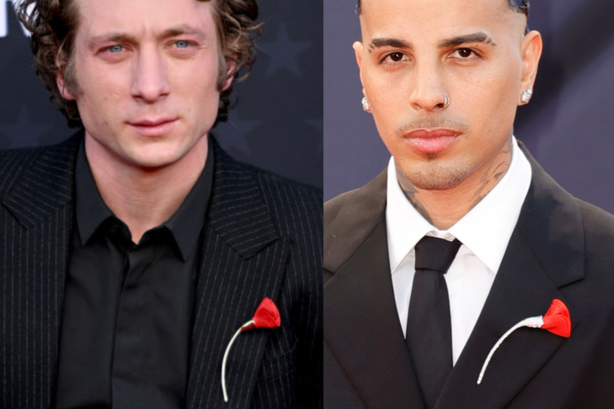 A la izquierda, el broche de Jeremy Allen; a la derecha, en del Rauw Alejandro.